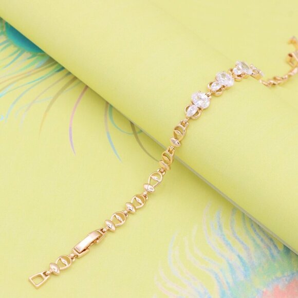 "Elegant Rose Gold Plated Bracelet with Oval and Teardrop Stones, XPBL0908 - Picture 2 of 12